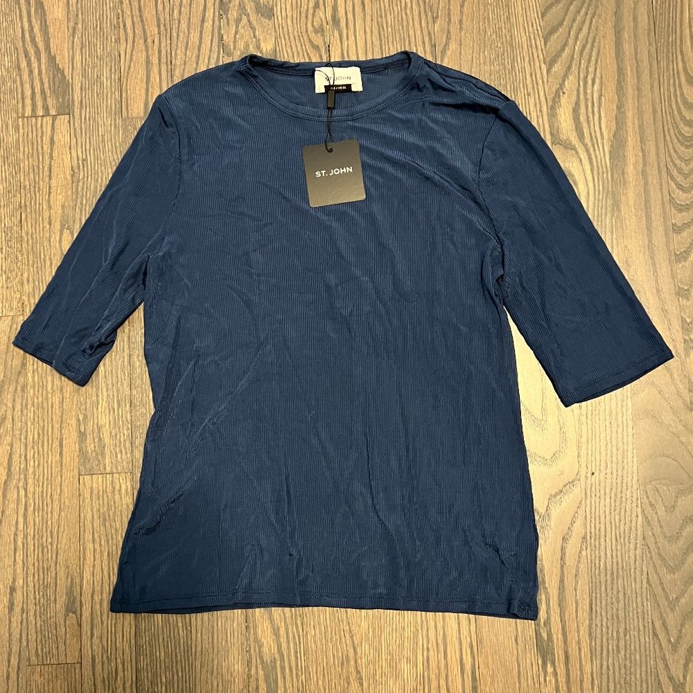 St. John Stretch Viscose 2x1 Rib Elbow Sleeve Top